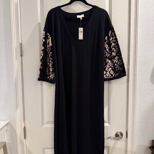 Anthropologie Black knit V-neck and copper sequin sleeved dress